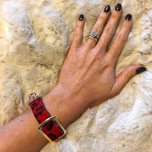RUSTIC CUFF— Red, leopard, calfskin wrap bracelet!